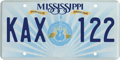 MS license plate KAX122