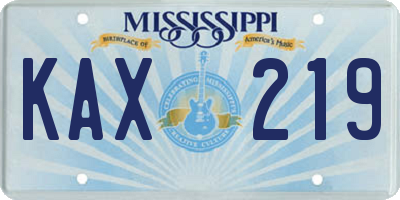 MS license plate KAX219