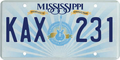 MS license plate KAX231