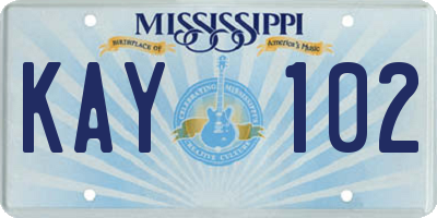 MS license plate KAY102