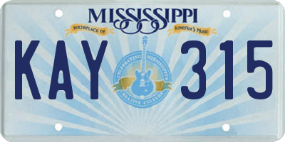 MS license plate KAY315