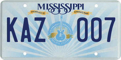MS license plate KAZ007