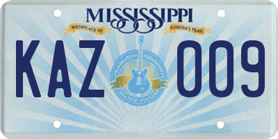 MS license plate KAZ009