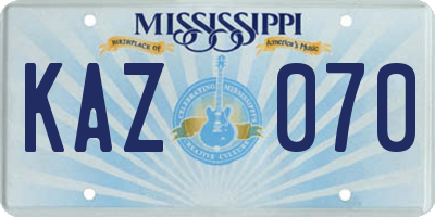 MS license plate KAZ070
