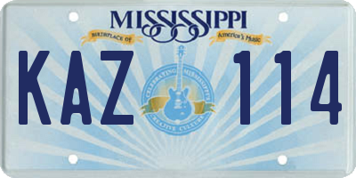 MS license plate KAZ114