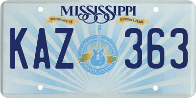 MS license plate KAZ363