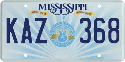 MS license plate KAZ368