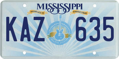 MS license plate KAZ635