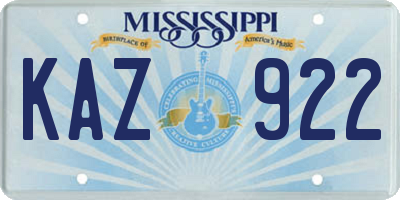 MS license plate KAZ922