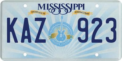 MS license plate KAZ923