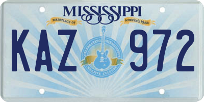 MS license plate KAZ972