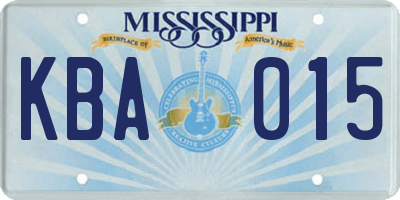 MS license plate KBA015