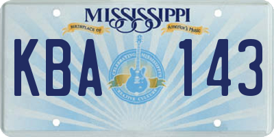 MS license plate KBA143