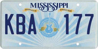 MS license plate KBA177