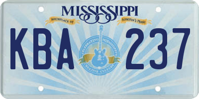 MS license plate KBA237