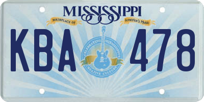 MS license plate KBA478