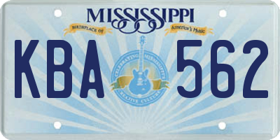 MS license plate KBA562
