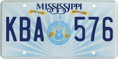 MS license plate KBA576