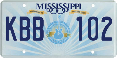 MS license plate KBB102