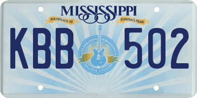 MS license plate KBB502