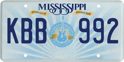 MS license plate KBB992