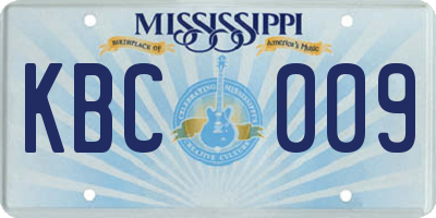 MS license plate KBC009