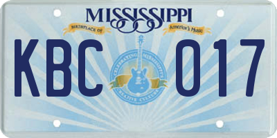 MS license plate KBC017