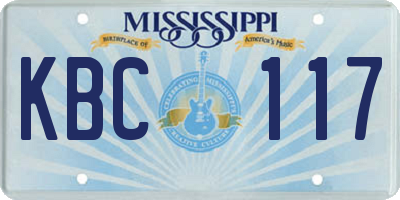 MS license plate KBC117