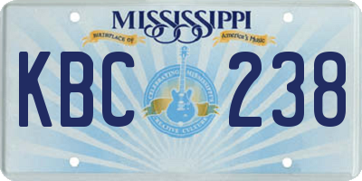MS license plate KBC238