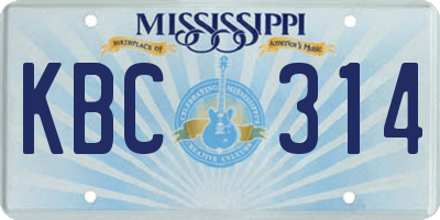 MS license plate KBC314