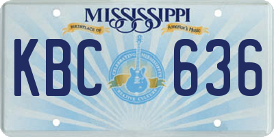 MS license plate KBC636