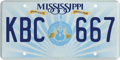MS license plate KBC667