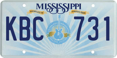 MS license plate KBC731