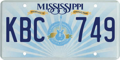 MS license plate KBC749