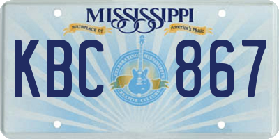 MS license plate KBC867
