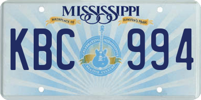 MS license plate KBC994