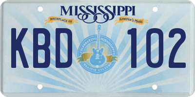 MS license plate KBD102