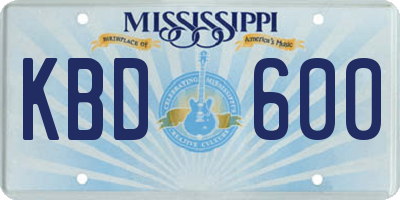MS license plate KBD600