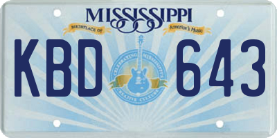 MS license plate KBD643