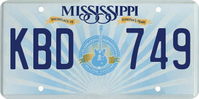 MS license plate KBD749