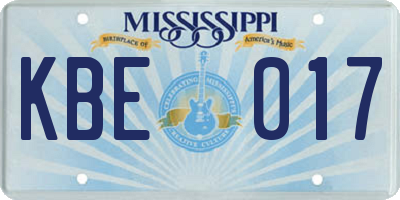 MS license plate KBE017