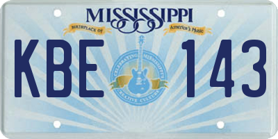 MS license plate KBE143