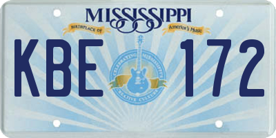 MS license plate KBE172