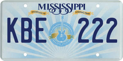 MS license plate KBE222