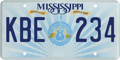 MS license plate KBE234