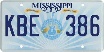 MS license plate KBE386