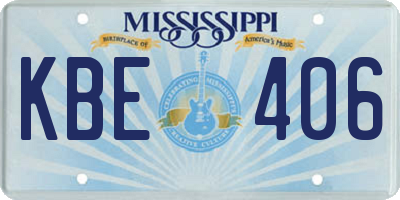 MS license plate KBE406