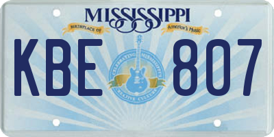 MS license plate KBE807