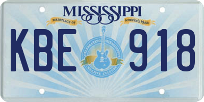 MS license plate KBE918