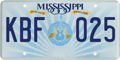 MS license plate KBF025